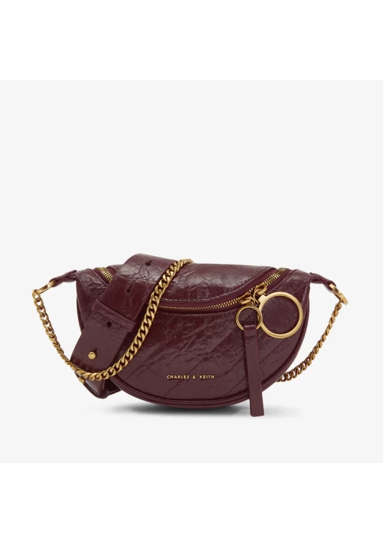 Charles Keith Ring Decoration Street Fashion Belt Bag Burgundy